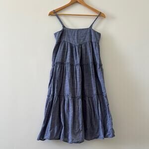 DRA Los Angeles Chambray Blue Cotton Tiered Midi Dress XS